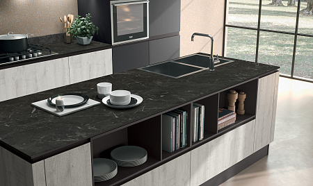 HPL Компакт плита Кедр 6333/NV Обсидиан Венетто (Марс) 3050 х 1220 х 4 мм. черная основа