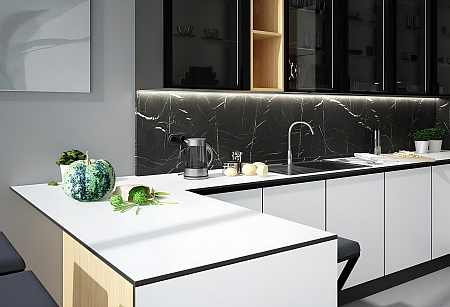 HPL Компакт плита Кедр 1029 S Белоснежный (Кристалл) 3050 х 608 х 12 мм. черная основа