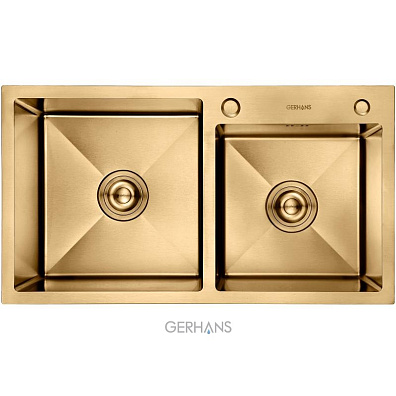 Мойка из нерж.стали Gerhans K37843B-S 2 чаши 780*430*220 мм Золото